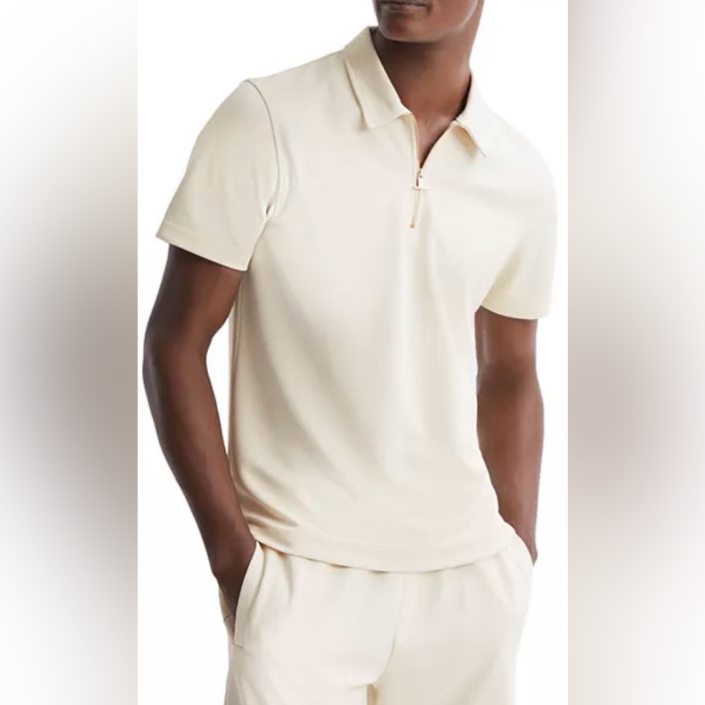 REISS Floyd Short Sleeve Half Zip Textured Polo